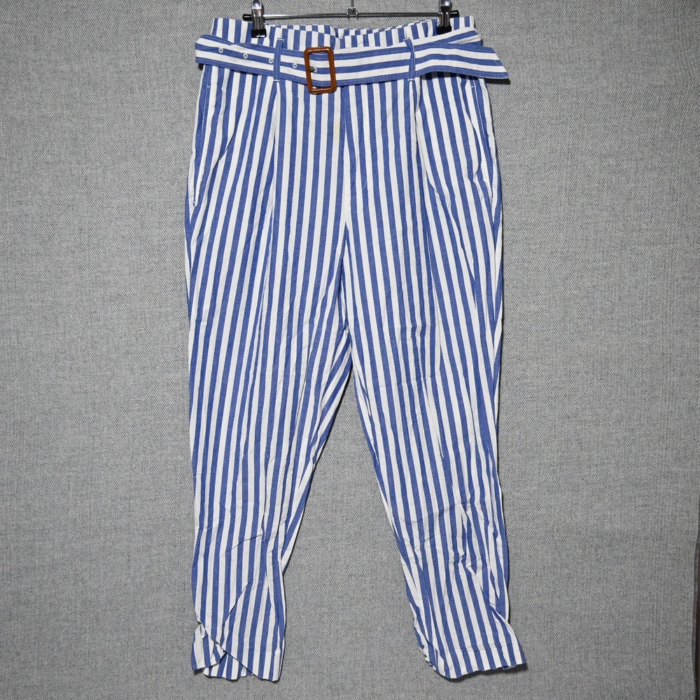 Polo Ralph Lauren Striped Belted Trousers Womens 8 Blue White